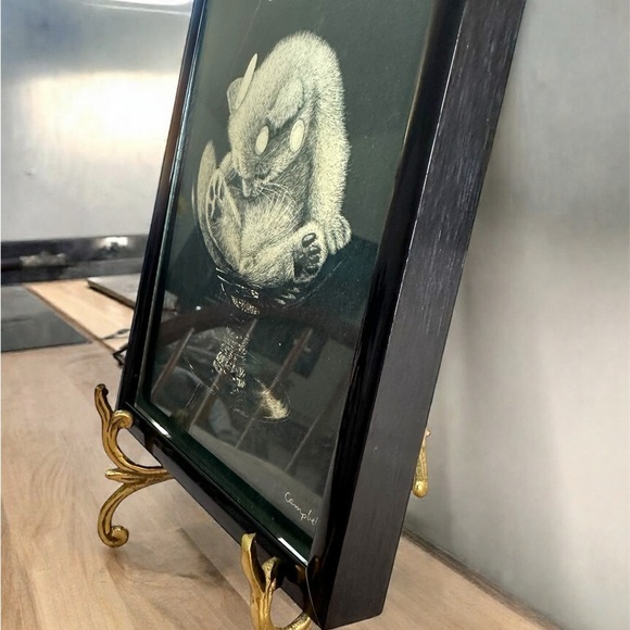VTG Framed Sleeping Kitten in Glass Signed By Artist Campbell with Black Frame - Picture 1 of 4